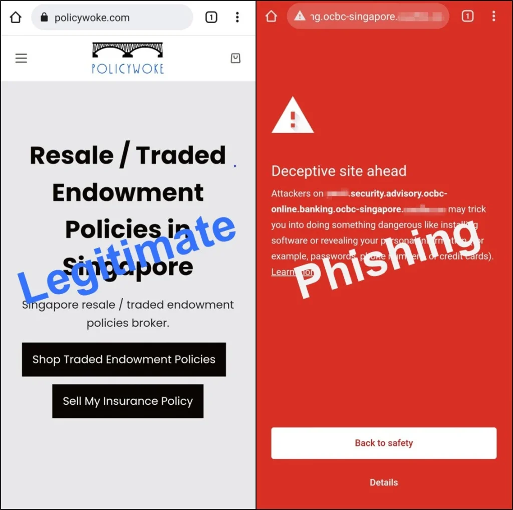 Google Chrome Legitimate vs Phishing